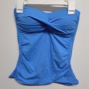 Anne Cole Women's Blue Twist-Front Ruched‎ Tankini Top XS Flaw MSRP $60